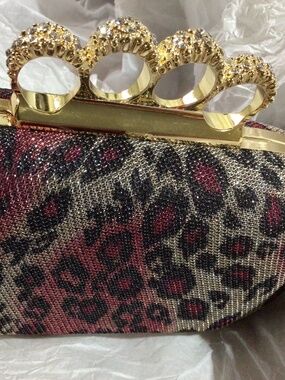 Clutch New Never Used Elegant Red Leopard Print Clutch with Gold Accents